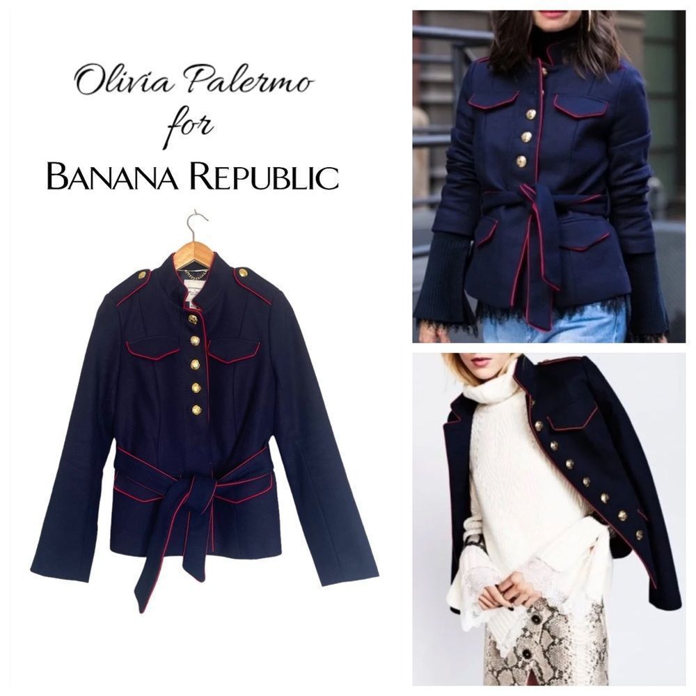 Banana Republic X Olivia Palermo Navy & Red Piping Military Jacket
